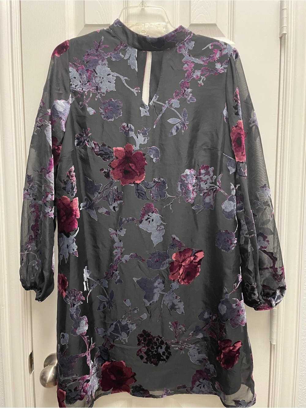 Chelsea & Violet Black Top with Wine and Purple Accents